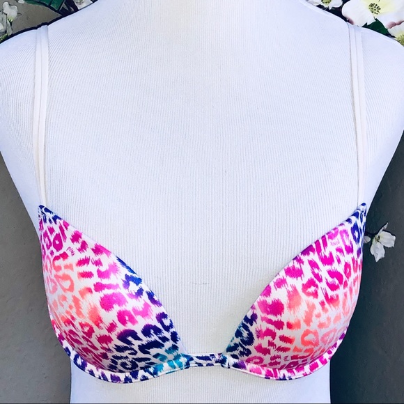 EUC VS PINK Heartbreaker Plunge Bra Rainbow Animal - Picture 1 of 15